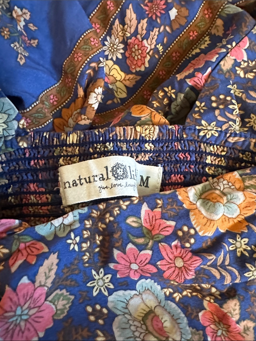 Natural Life Tricia Blue Garden Dress Floral Flower Colonial Blockprint M - Picture 10 of 11